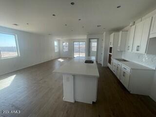 kitchen with white cabinets, a center island, and a wealth of natural light