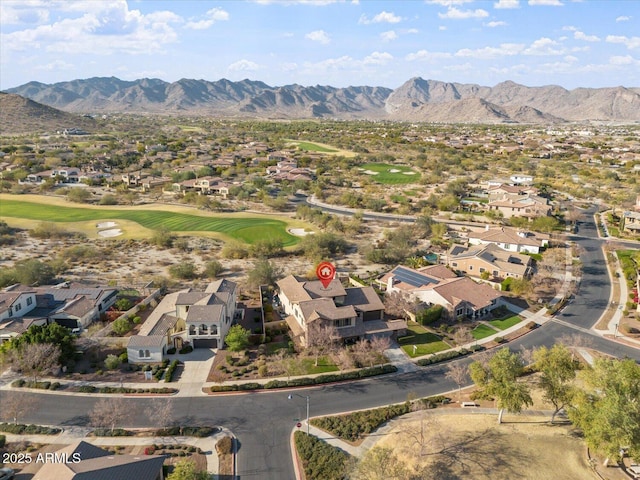 drone / aerial view featuring a mountain view