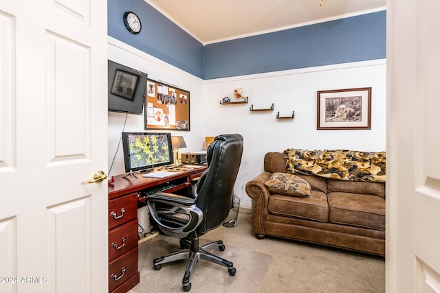 view of carpeted home office