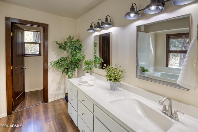 bathroom featuring vanity and hardwood / wood-style flooring