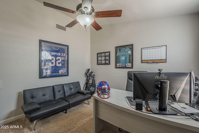 1461 W Tara Dr, Gilbert, AZ 85233 - office area featuring carpet flooring and a ceiling fan