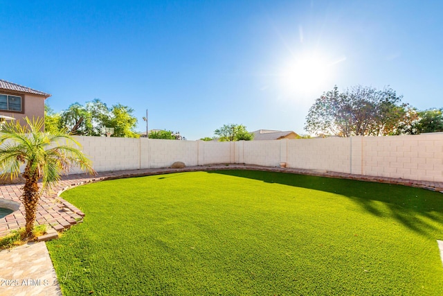 view of yard with a fenced backyard