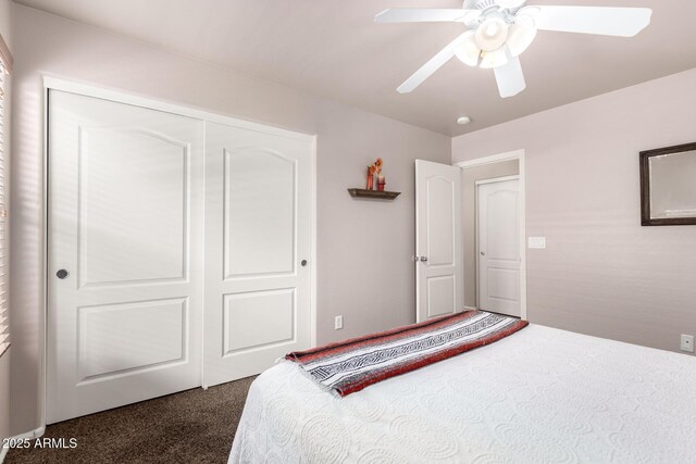 15994 W Bartlett Ave, Goodyear, AZ 85338 - bedroom with a closet, a ceiling fan, and carpet