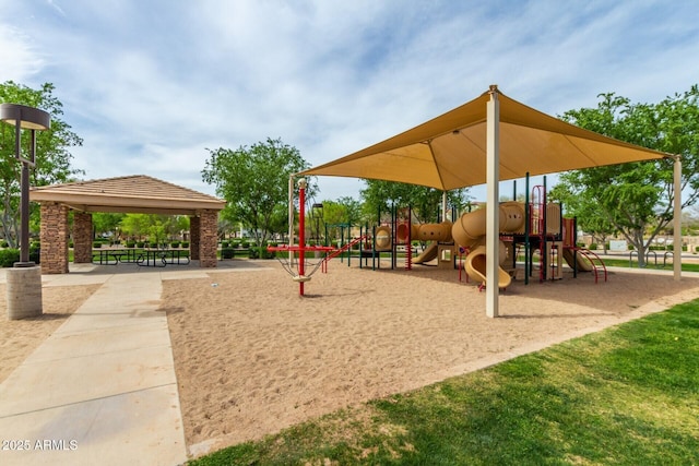 community play area with a gazebo