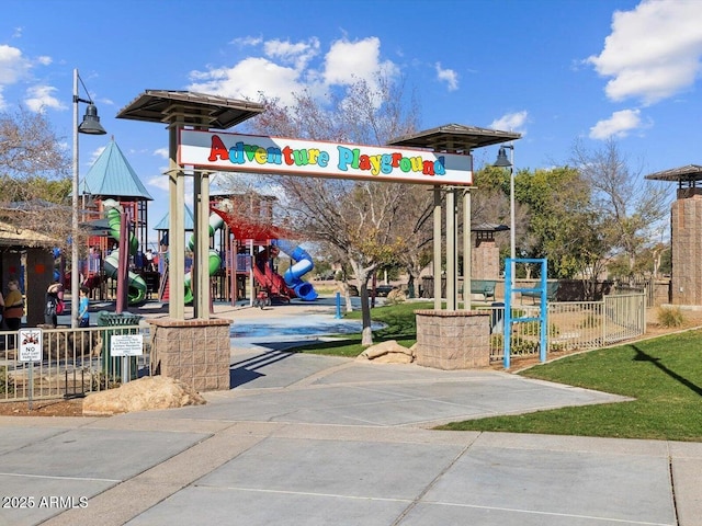 community jungle gym with fence