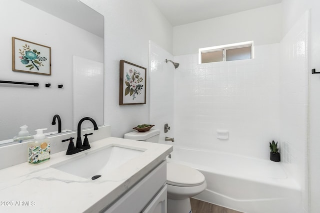 3008 S Saguaro Cir, Mesa, AZ 85202 - bathroom with vanity, toilet, shower / bathtub combination, and wood finished floors