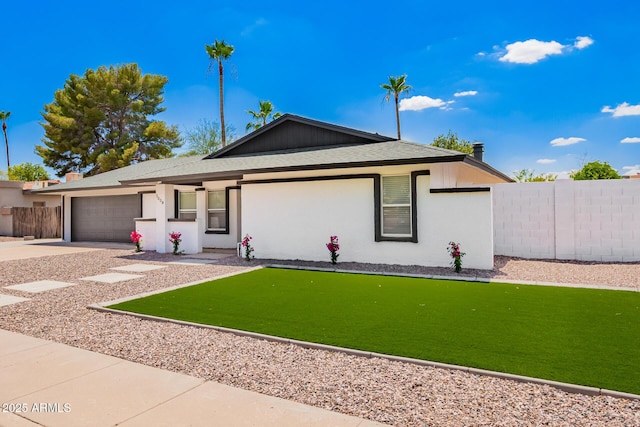 3008 S Saguaro Cir, Mesa, AZ 85202 - single story home with driveway, an attached garage, a putting green, and a shingled roof