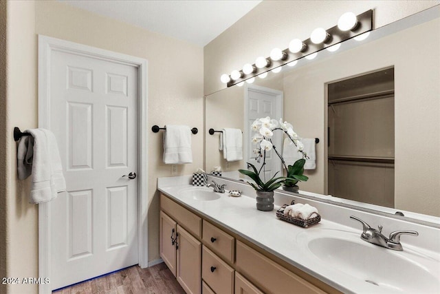 bathroom with hardwood / wood-style flooring and vanity