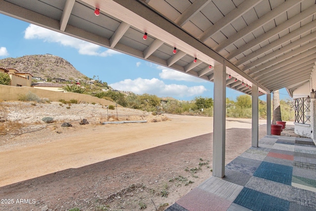 view of patio with a mountain view