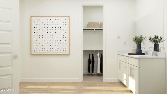 bathroom featuring hardwood / wood-style floors and vanity