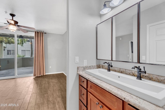1825 W Ray Rd Unit 1119, Chandler, AZ 85224 - bathroom featuring wood finished floors, a ceiling fan, vanity, and baseboards