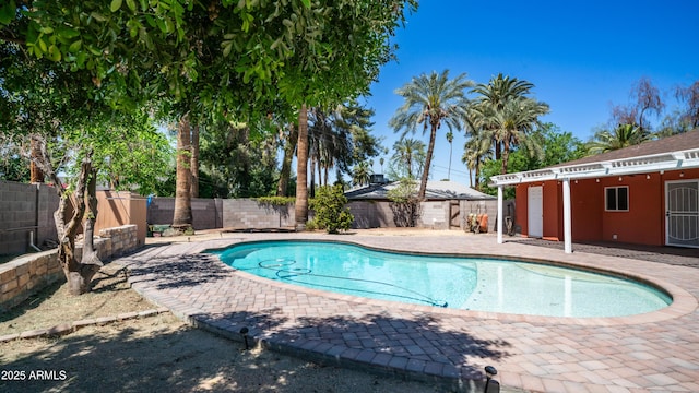 view of pool featuring a patio area, a fenced backyard, and a fenced in pool
