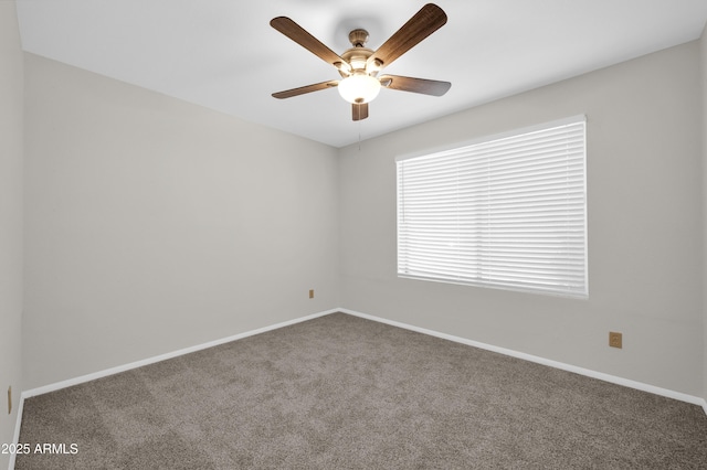 spare room with ceiling fan and carpet flooring