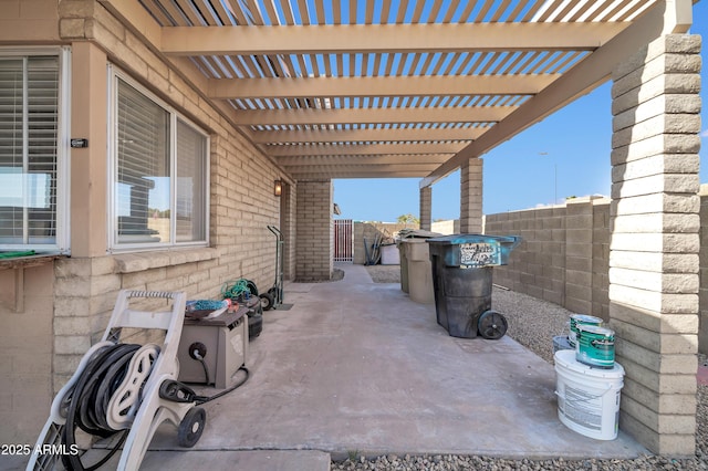 view of patio / terrace featuring a pergola