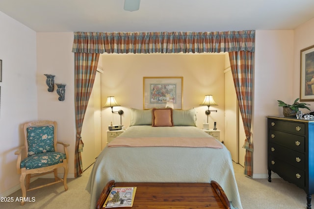 bedroom with carpet floors and ceiling fan