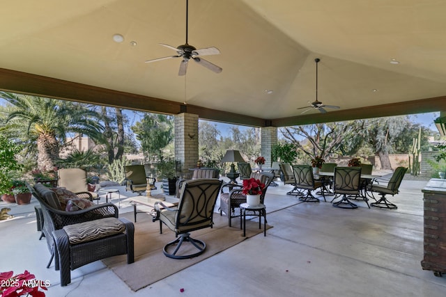 view of patio featuring ceiling fan and outdoor lounge area