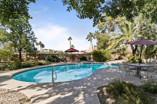 view of swimming pool featuring a patio