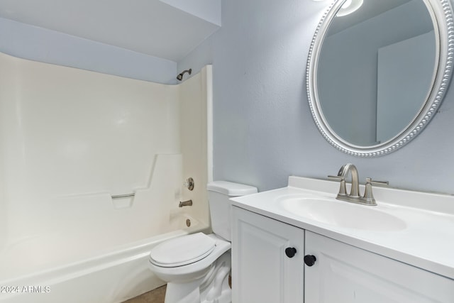 full bathroom with vanity, shower / tub combination, and toilet