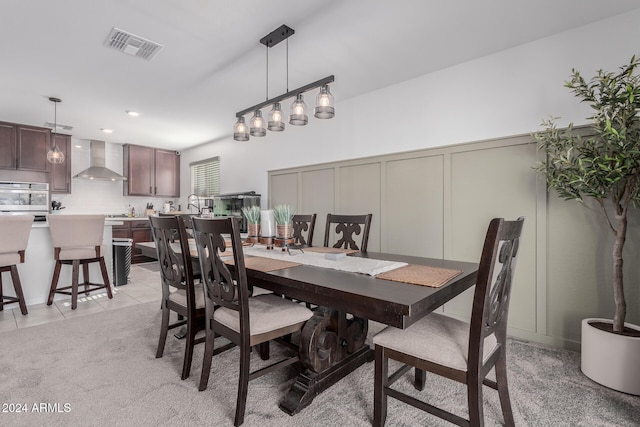 tiled dining space with sink