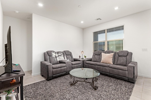 living room featuring light tile patterned floors