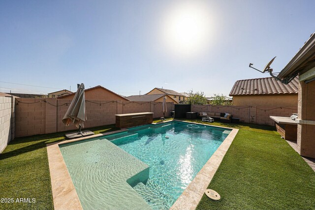 1713 W Cottonwood Ln, Phoenix, AZ 85045 - view of pool featuring a fenced backyard, a fenced in pool, and a lawn