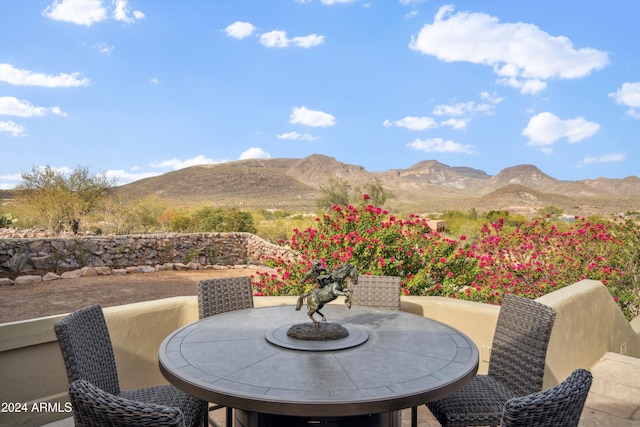 view of patio featuring a mountain view