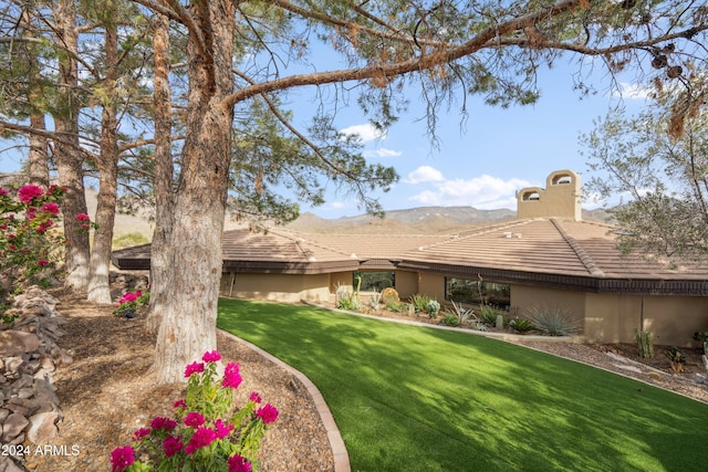 view of yard with a mountain view