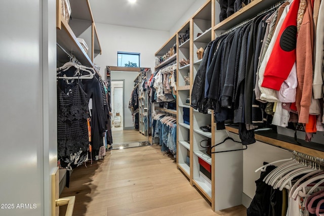 walk in closet with light wood-type flooring
