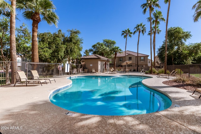 view of swimming pool featuring a patio