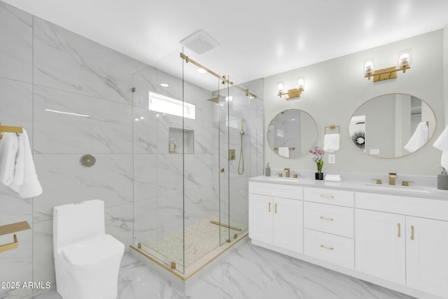 2926 N 16th Ave, Phoenix, AZ 85015 - full bath featuring toilet, marble finish floor, a sink, a marble finish shower, and double vanity
