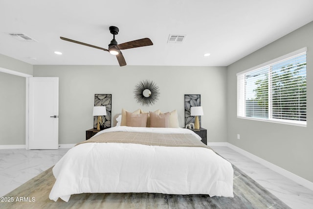 2926 N 16th Ave, Phoenix, AZ 85015 - bedroom featuring visible vents, baseboards, recessed lighting, and marble finish floor