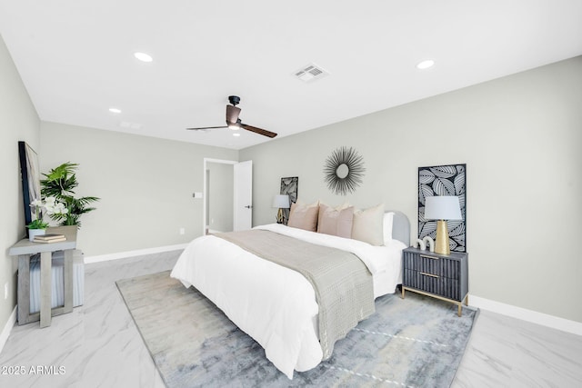 2926 N 16th Ave, Phoenix, AZ 85015 - bedroom with recessed lighting, visible vents, baseboards, and marble finish floor