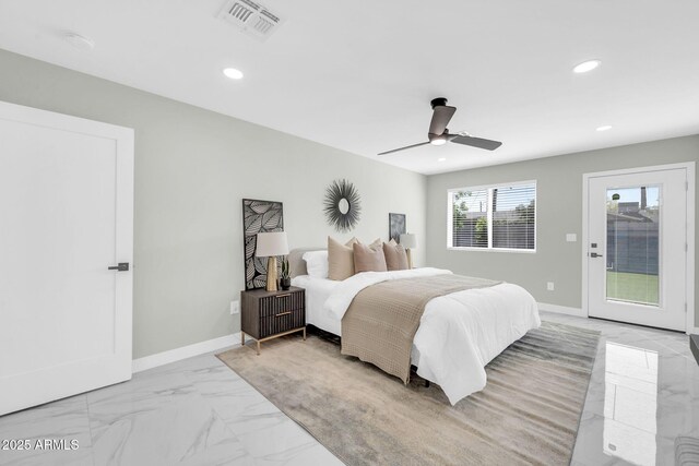 2926 N 16th Ave, Phoenix, AZ 85015 - bedroom featuring visible vents, baseboards, access to outside, and marble finish floor