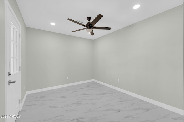 2926 N 16th Ave, Phoenix, AZ 85015 - unfurnished room featuring ceiling fan, recessed lighting, marble finish floor, and baseboards