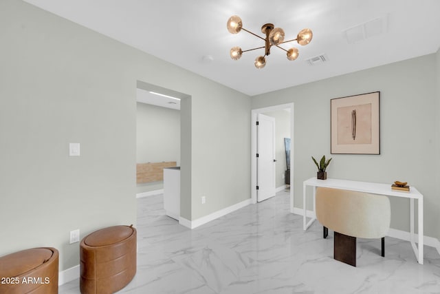 2926 N 16th Ave, Phoenix, AZ 85015 - interior space featuring an inviting chandelier, marble finish floor, baseboards, and visible vents