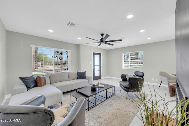 2926 N 16th Ave, Phoenix, AZ 85015 - living room with recessed lighting, visible vents, baseboards, and a healthy amount of sunlight