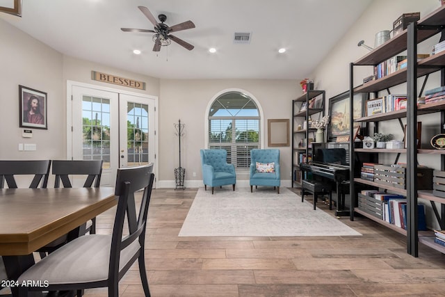 interior space featuring recessed lighting, visible vents, wood finished floors, and french doors