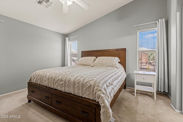 878 E Mountain View Rd, San Tan Valley, AZ 85143 - bedroom with vaulted ceiling, light carpet, and ceiling fan