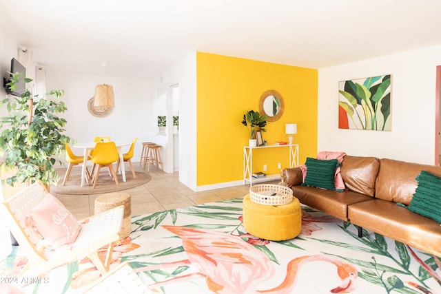 living room featuring light tile patterned floors