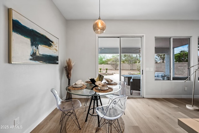 dining area featuring baseboards and wood finished floors