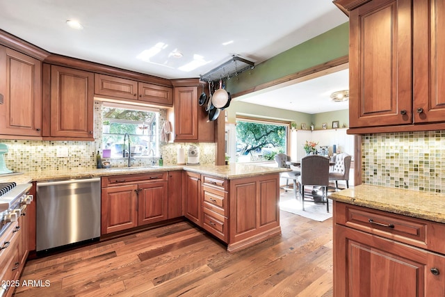 kitchen with dark wood-type flooring, stainless steel dishwasher, a healthy amount of sunlight, and sink