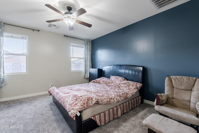 bedroom featuring ceiling fan and carpet floors