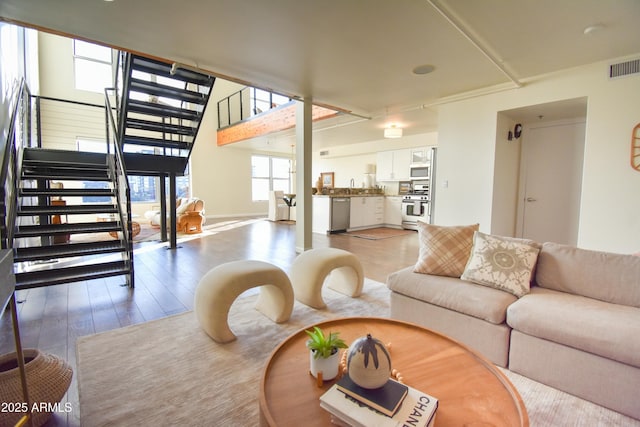 living room with sink and wood-type flooring