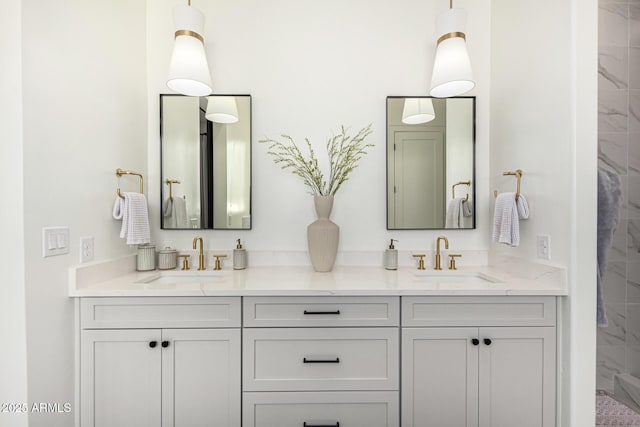 bathroom with vanity and walk in shower