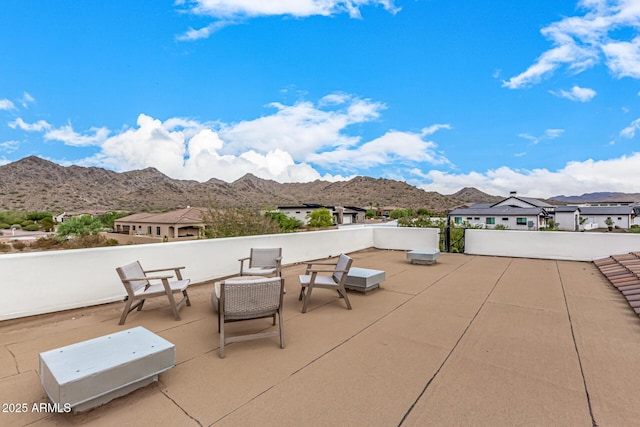 view of patio with a mountain view