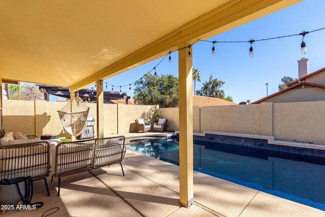 8807 E Dahlia Dr, Scottsdale, AZ 85260 - view of swimming pool with a patio, a fenced backyard, and a fenced in pool