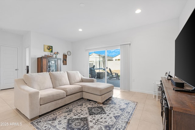 living room with light tile patterned floors