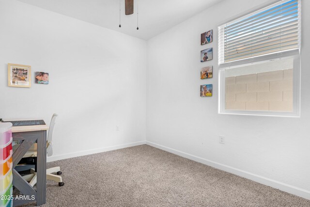 unfurnished office featuring ceiling fan and carpet floors