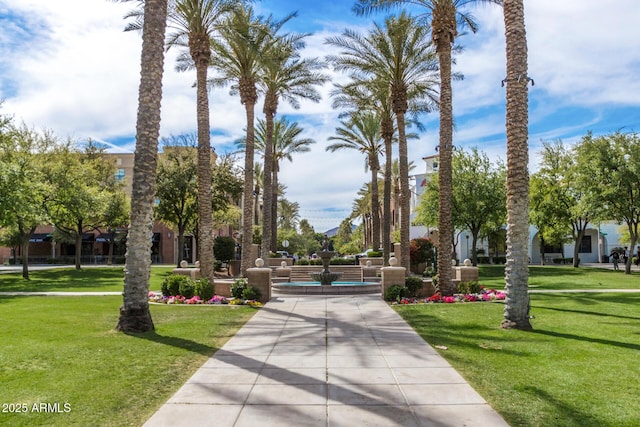 view of property's community with a lawn