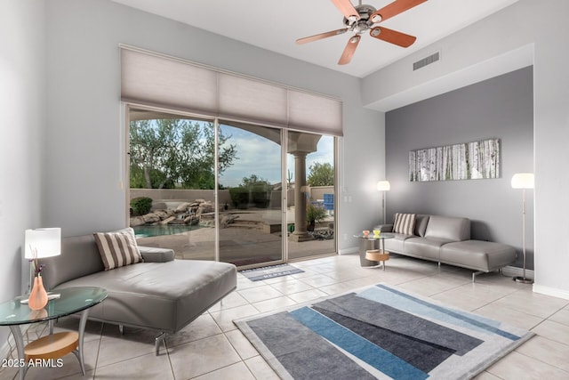 interior space featuring ceiling fan